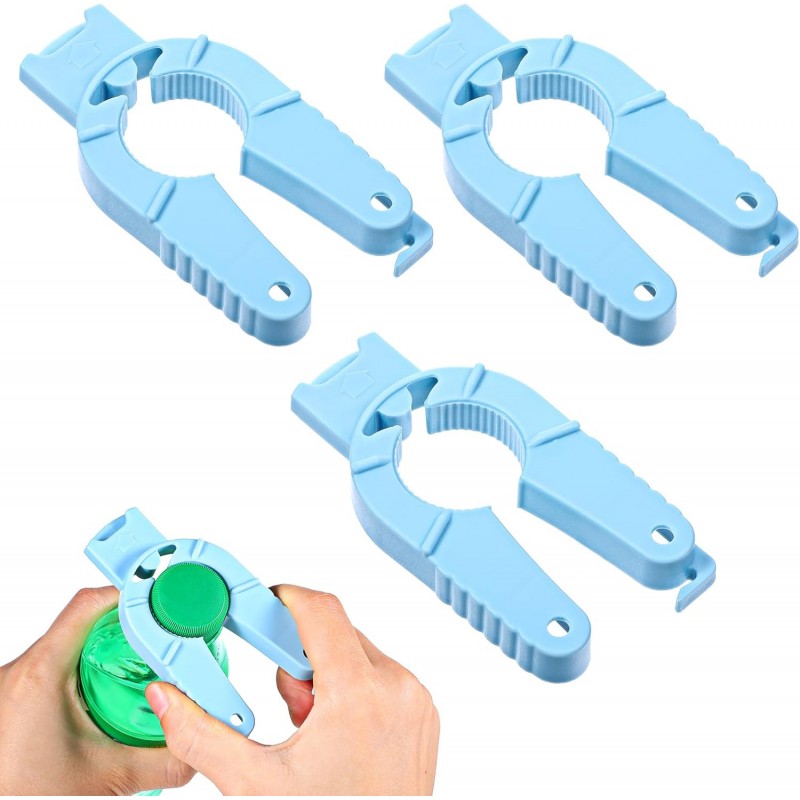 3pcs Multi Function Bottle Openers, Plastic Bottle Opener, Water Bottle Openers for Seniors, Jar Opener, Bottle Cap Opener, Blue, Easy Grip for Arthritic Hands, Elderly, Weak Hands