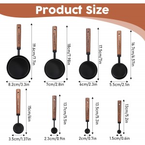 Stainless Steel Measuring Cups Set and Measuring Spoons Wooden Handle Metal Measure Cups and Spoons for Cooking and Baking, 8 Piece