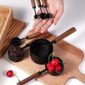Stainless Steel Measuring Cups Set and Measuring Spoons Wooden Handle Metal Measure Cups and Spoons for Cooking and Baking, 8 Piece