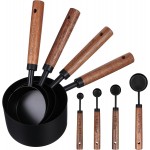 Stainless Steel Measuring Cups Set and Measuring Spoons Wooden Handle Metal Measure Cups and Spoons for Cooking and Baking, 8 Piece