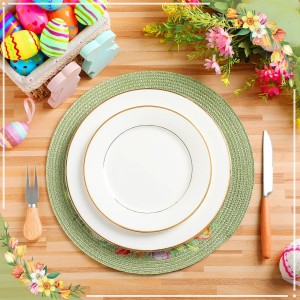 Spring Round Braided Placemats Set of 4 Place Mats for Dining Tables Spring Flowers Placemats 14 Inch for Kitchen Holiday Party Pea Green Washable Non-Slip Table Mats