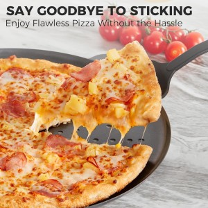 HONGBAKE 2 Pack Pizza Pan 14 Inch with Holes, Rust-Free Nonstick Pizza Pan for Oven, 0.8mm Carbon Steel Perforated Pizza Tray with Wider Handles, Round Baking Sheet for Frozen & Homemade Pizza, Grey