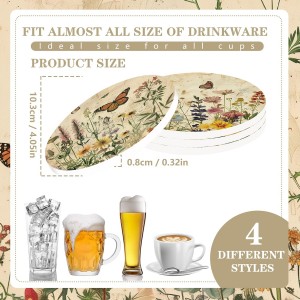 Vintage Floral Coasters Retro Wildflower Butterfly Drink Coasters Flower Decorative Ceramic Cup Mats for Spring Holiday Party Home Office Table, Set of 4