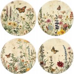 Vintage Floral Coasters Retro Wildflower Butterfly Drink Coasters Flower Decorative Ceramic Cup Mats for Spring Holiday Party Home Office Table, Set of 4