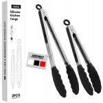 2 Pack Black Premium Stainless Steel Heat Resistant Kitchen Tongs for cooking,set of 9