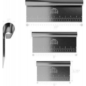 Bakerpan Stainless Steel Heavy Duty Dough Cutter, 3 Size Set - Metal Bench Scraper Kitchen Utensils, Chopper, Pizza and Pastry Cutter Tool, 10, 8, 6 Inch