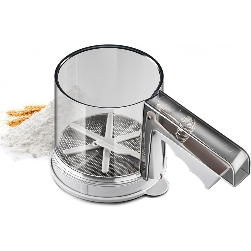 ‌3 Cup Flour Sifter, Sifter for Baking Sifter Handheld Baking Sieve Food-Grade Double-Filter Stainless Steel Flour Sifter Non-Rust Sifter used for Rapid Screening of Flour Apricot Flour Sugar Powder