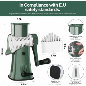 APSARAS USA Rotary Cheese Grater, 5 in 1 Rotary Grater, Cheese Grater Hand Crank, Replaceable Stainless Blades Cheese Shredder, Cheese Slicer, Easy to Clean Kitchen Gadgets with Storage Box