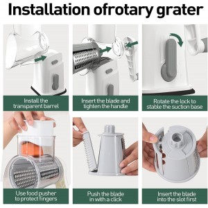 APSARAS USA Rotary Cheese Grater, 5 in 1 Rotary Grater, Cheese Grater Hand Crank, Replaceable Stainless Blades Cheese Shredder, Cheese Slicer, Easy to Clean Kitchen Gadgets with Storage Box