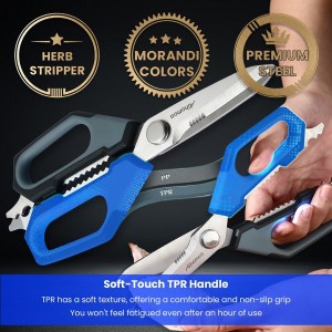 Sharp Nordic-Style Kitchen Shears Soft Comfort Handle, All Purpose Scissors with Herb Stripper, Detachable Cooking Scissors, Micro-Serrated Blade for Food Chicken Meat Herb Packaging