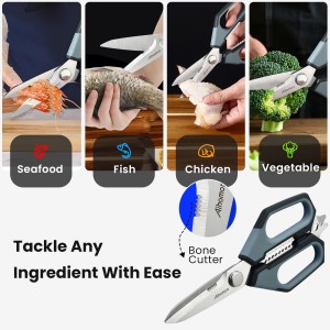 Sharp Nordic-Style Kitchen Shears Soft Comfort Handle, All Purpose Scissors with Herb Stripper, Detachable Cooking Scissors, Micro-Serrated Blade for Food Chicken Meat Herb Packaging