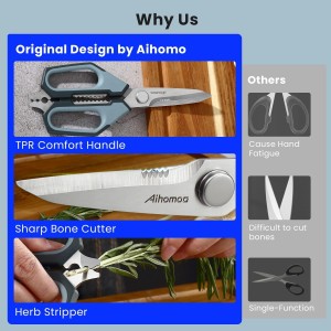 Sharp Nordic-Style Kitchen Shears Soft Comfort Handle, All Purpose Scissors with Herb Stripper, Detachable Cooking Scissors, Micro-Serrated Blade for Food Chicken Meat Herb Packaging