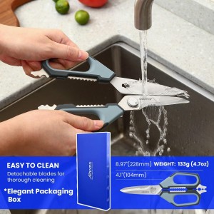 Sharp Nordic-Style Kitchen Shears Soft Comfort Handle, All Purpose Scissors with Herb Stripper, Detachable Cooking Scissors, Micro-Serrated Blade for Food Chicken Meat Herb Packaging