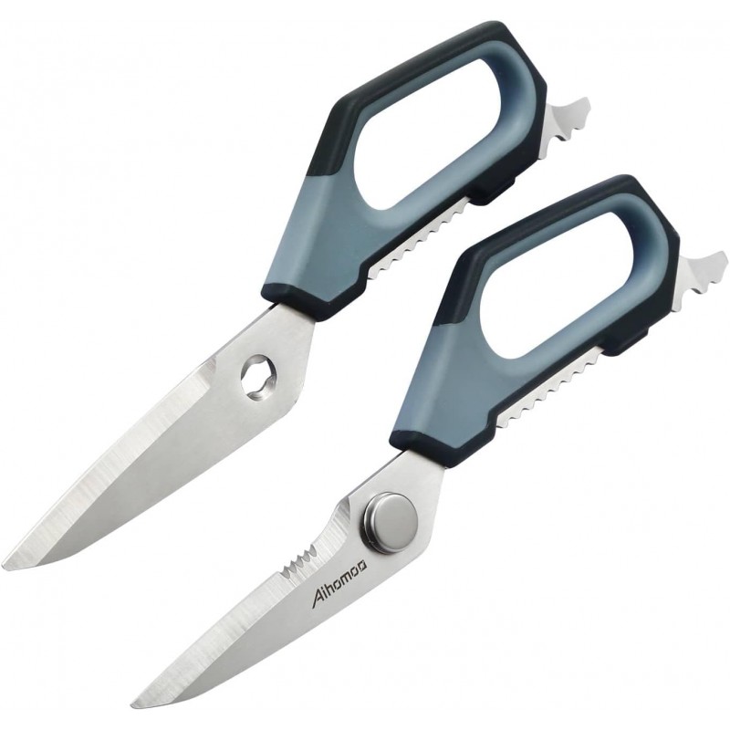 Sharp Nordic-Style Kitchen Shears Soft Comfort Handle, All Purpose Scissors with Herb Stripper, Detachable Cooking Scissors, Micro-Serrated Blade for Food Chicken Meat Herb Packaging