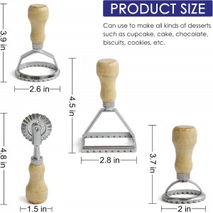 Ravioli Stamp Maker Cutter with Roller Wheel Set, Large Size Aluminum Press with Wooden Handle and Fluted Edge, Ravioli Maker Stamp for Ravioli, Pasta, Dumplings Lasagna, Pierogi, Set of 4