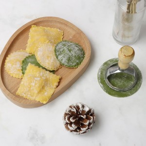 Ravioli Stamp Maker Cutter with Roller Wheel Set, Large Size Aluminum Press with Wooden Handle and Fluted Edge, Ravioli Maker Stamp for Ravioli, Pasta, Dumplings Lasagna, Pierogi, Set of 4