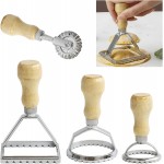 Ravioli Stamp Maker Cutter with Roller Wheel Set, Large Size Aluminum Press with Wooden Handle and Fluted Edge, Ravioli Maker Stamp for Ravioli, Pasta, Dumplings Lasagna, Pierogi, Set of 4