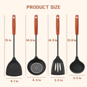 FJNATINH Silicone Wok Spatula,Turner,Ladle,Skimmer Set,Wok Tools, Wok Utensil,Non Stick Heat-Resistant Stainless Steel Cooking Utensils BPA Free Kitchen Utensils Cookware, Pack of 4,Black