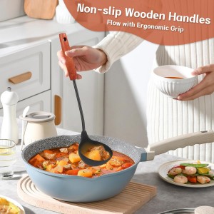 FJNATINH Silicone Wok Spatula,Turner,Ladle,Skimmer Set,Wok Tools, Wok Utensil,Non Stick Heat-Resistant Stainless Steel Cooking Utensils BPA Free Kitchen Utensils Cookware, Pack of 4,Black