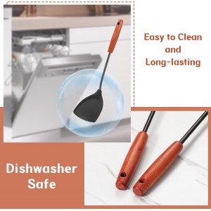 FJNATINH Silicone Wok Spatula,Turner,Ladle,Skimmer Set,Wok Tools, Wok Utensil,Non Stick Heat-Resistant Stainless Steel Cooking Utensils BPA Free Kitchen Utensils Cookware, Pack of 4,Black