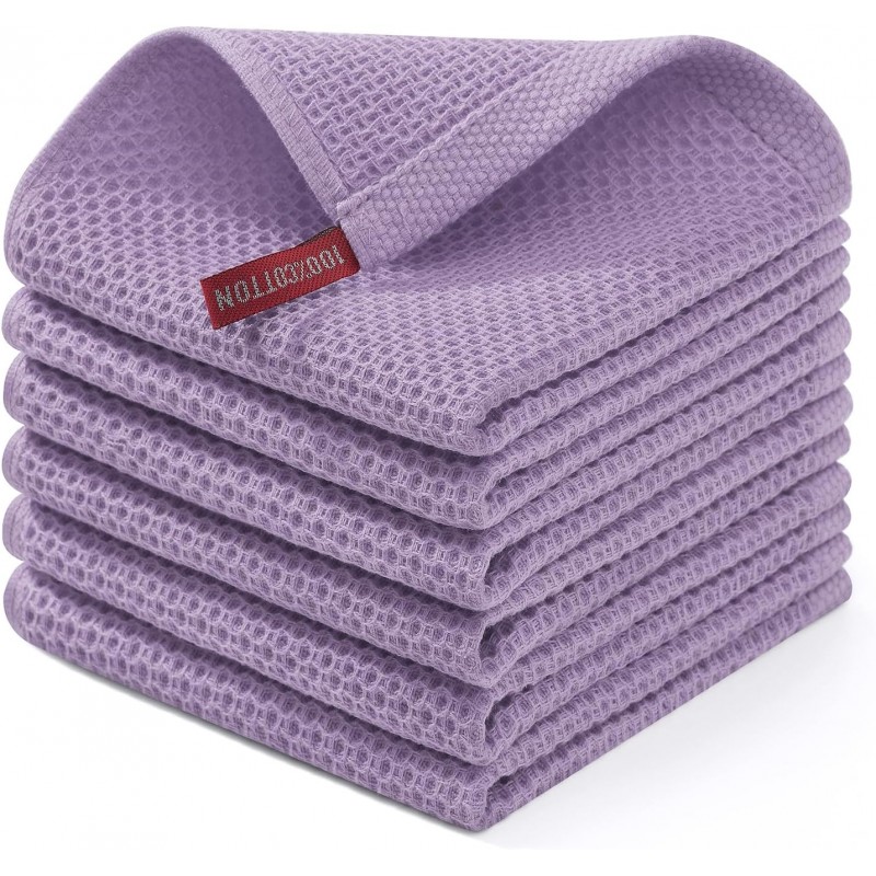 Homaxy 100% Cotton Waffle Weave Kitchen Dish Cloths, Ultra Soft Absorbent Quick Drying Dish Towels, 12 x 12 Inches, 6-Pack, Lavender