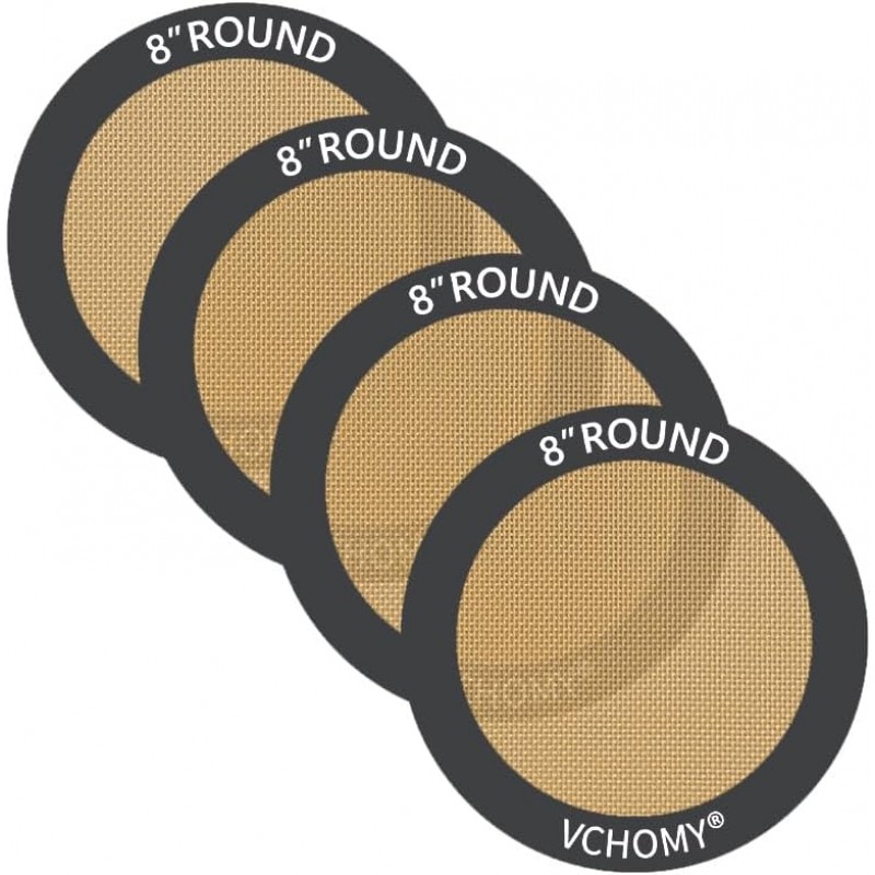 Silicone Baking Mats, Set of 4, Round dia 8 Inch, Non Stick, BPA Free, Baking Sheet Pan Liner for Cake,Pizza,Cookies,Macaron,Bread,Pastry,Toaster (Gray, Round-dia 8 inch)