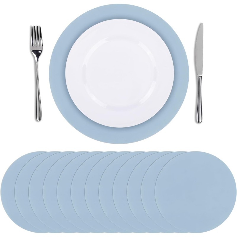 SHACOS 100 PCS Round Paper Placemats 13 inch Disposable Paper Place Mats for Dinner Wedding Birthday Party Festival Table Decoration Indoor Outdoor, Dusty Blue