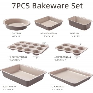CAROTE 7-Piece Nonstick Stackable Baking Pans Set - Bakeware Sets Including Cookie Sheets for Baking, Muffin Pan, Bread Pan, Cake pan, Loaf Pan, Roasting Pan, Gray & Khaki