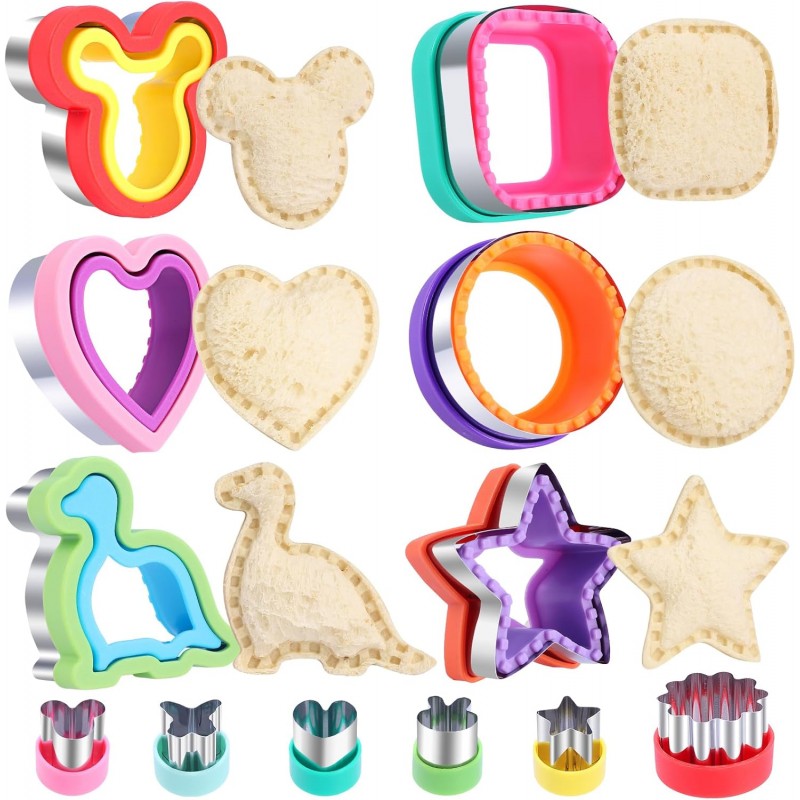 12 Pcs Sandwich Cutter and Sealer Set, Bread Decruster Pancake Maker DIY Cookie Cutters Vegetable Cutter Shapes for Kids, Ideal for School Lunch Boxes and Bento Boxes Boys Girls
