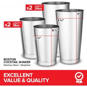 Boston Cocktail Shaker, Drink Mixing Set (18oz & 28oz) Weighted Stainless Steel Shaker Tins, Cocktail & Martini Mixed Drink Shakers, Essential & Professional Bar Tools For Bartending