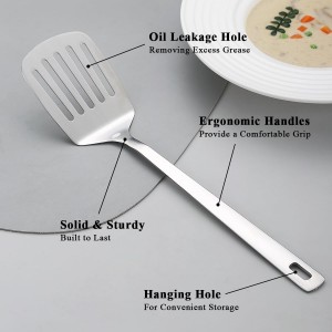 Kyraton Stainless Steel Kitchen Utensils Set 6 Pieces, Cooking Utensil Set Include Metal Spatula Sets, Skimmer, Ladle, Tongs, Potato Masher, Dishwasher Safe