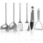 Kyraton Stainless Steel Kitchen Utensils Set 6 Pieces, Cooking Utensil Set Include Metal Spatula Sets, Skimmer, Ladle, Tongs, Potato Masher, Dishwasher Safe