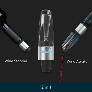 KITCHENDAO 2-in-1 Wine Aerator Pourer and Stopper, Premium Wine Air Aerator Pourer Decanter Spout Dispenser No Drip or Spill-Improve Taste and Bouquet Instantly- BPA Free-Dishwasher Safe - Black