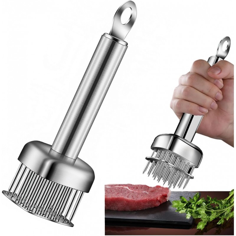 Meat Tenderizer with 24 Stainless Steel Sharp Needle, Professional Blade Mallet Heavy Duty Cooking Tool for Tenderizing Beef Turkey Chicken Steak Veal Pork Fish Christmas Cooking Set (24 Needle)