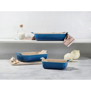Le Creuset Stoneware Set Of 3 Heritage Rectangular Dishes, Oyster