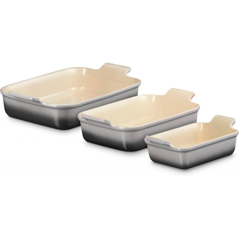 Le Creuset Stoneware Set Of 3 Heritage Rectangular Dishes, Oyster