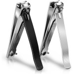 Large Nail Clippers 2-Pack, Sharp Stainless Steel Fingernail & Toenail Trimmers with Nail File, Manicure Kit Fingernail Tools for Men & Women, Black and Silver Color