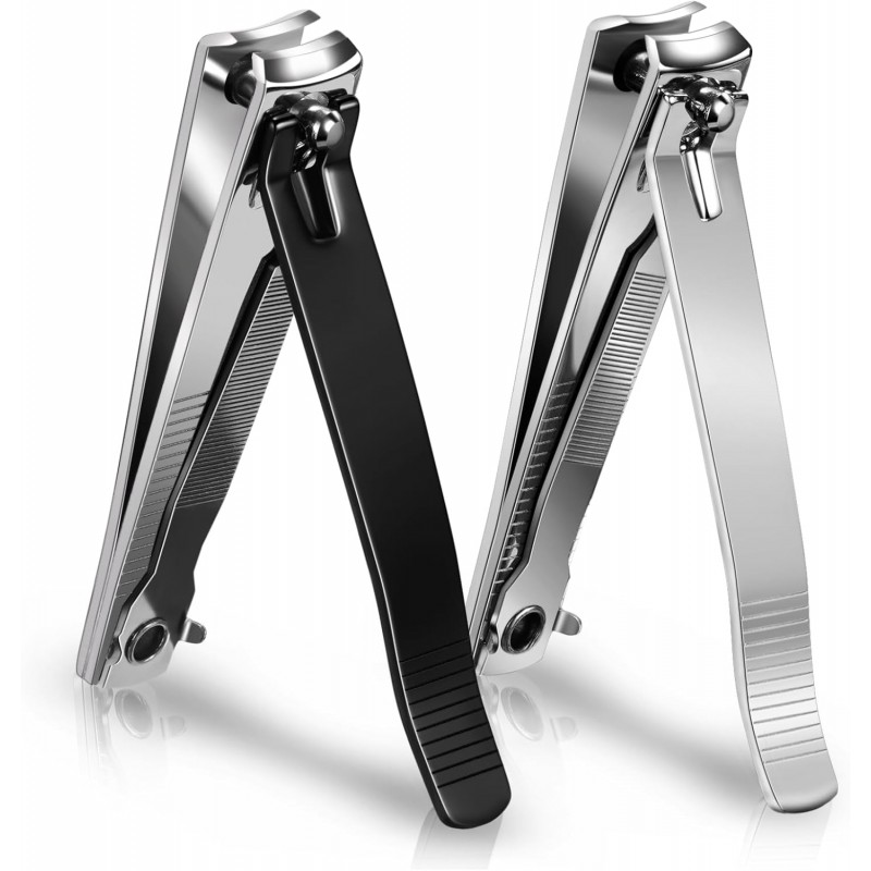 Large Nail Clippers 2-Pack, Sharp Stainless Steel Fingernail & Toenail Trimmers with Nail File, Manicure Kit Fingernail Tools for Men & Women, Black and Silver Color