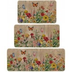 Artoid Mode Wood Flowers Butterfly Spring Kitchen Mats Set of 3, Seasonal Home Decor Leaves Low-Profile Kitchen Rugs for Floor - 17