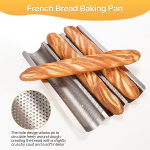 2-Pack Baguette Bread Pan, 3-Slot Nonstick French Bread Baking Tray, Heavy-Duty Loaf Tin with Rounded Corners, Oven Safe, Gold
