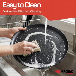 Pizza Baking Pan - 15.75-Inch Round Perforated Carbon Steel Tray with Non-Stick Coating, Dishwasher Safe, Oven Safe (Up To 450° F), Airflow Design, PFOA, PFOS, PTFE Free, Gray