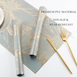 Gold Placemats Set of 6 Rectangle Pressed Vinyl Table Mats Heat Resistant Non-Slip Washable Wipeable Place Mats for Dining Table Indoor Outdoor Flower Dinner Placemats