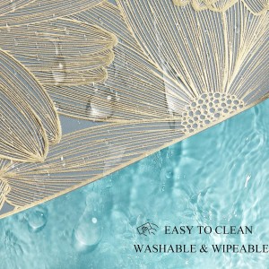 Gold Placemats Set of 6 Rectangle Pressed Vinyl Table Mats Heat Resistant Non-Slip Washable Wipeable Place Mats for Dining Table Indoor Outdoor Flower Dinner Placemats