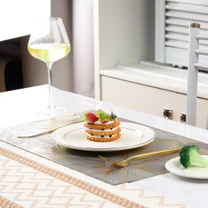 Gold Placemats Set of 6 Rectangle Pressed Vinyl Table Mats Heat Resistant Non-Slip Washable Wipeable Place Mats for Dining Table Indoor Outdoor Flower Dinner Placemats