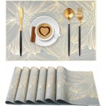 Gold Placemats Set of 6 Rectangle Pressed Vinyl Table Mats Heat Resistant Non-Slip Washable Wipeable Place Mats for Dining Table Indoor Outdoor Flower Dinner Placemats