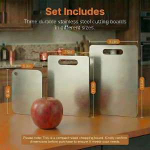3 PCS Stainless Steel Cutting Boards for Kitchen, 304 Metal Non Stick Small Chopping Board Set, Dishwasher Safe & Warp Proof (13.4 x 9, 11.8 x 7.9, 9.4 x 5.9 in)