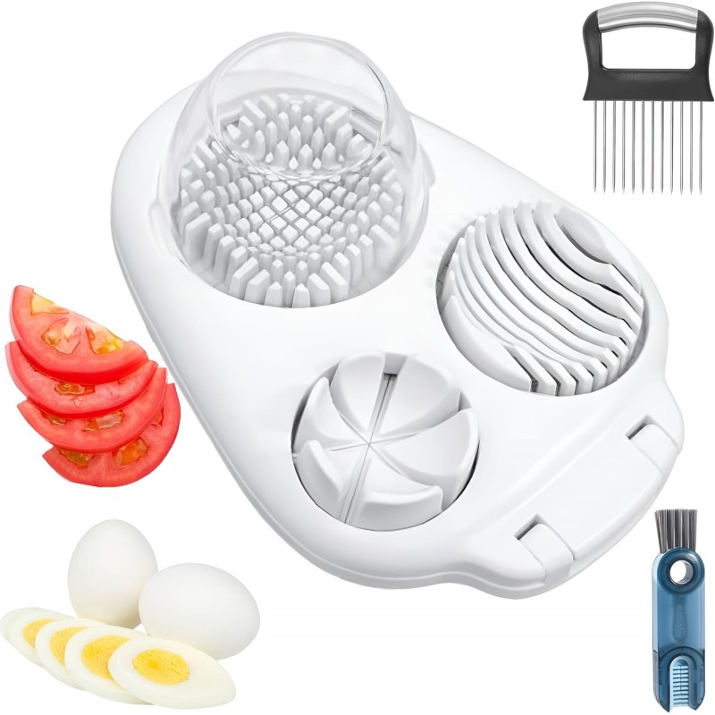 3 in 1 egg slicer for hard boiled eggs heavy duty - Handy Kitchen Dicer - Find Your Hidden Gift Inside The Box -Heavy Duty Stainless Steel Egg Cutter for soft food Strawberry, Mushroom