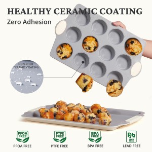 BRONYPRO 12-Cup Non Toxic Nonstick Ceramic Muffin Pan & Cupcake Tin, PFOA & PFOA Free, Heavy Duty Rust-Resistant Aluminized Steel, Oven Safe, Cream White