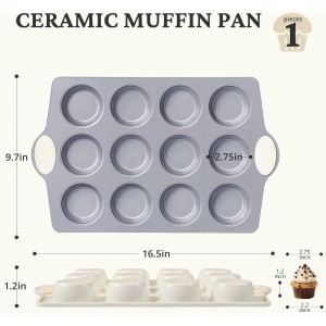 BRONYPRO 12-Cup Non Toxic Nonstick Ceramic Muffin Pan & Cupcake Tin, PFOA & PFOA Free, Heavy Duty Rust-Resistant Aluminized Steel, Oven Safe, Cream White