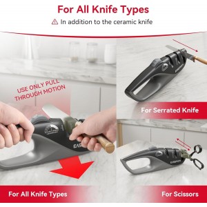 Kitchen Knife Sharpener, 5 Adjustable Sharpening Angle - Handheld Pocket Knife Sharpener, Ergonomic Design, with Coarse & Fine for Scissors, Professional Chef's Knives (BLACK)